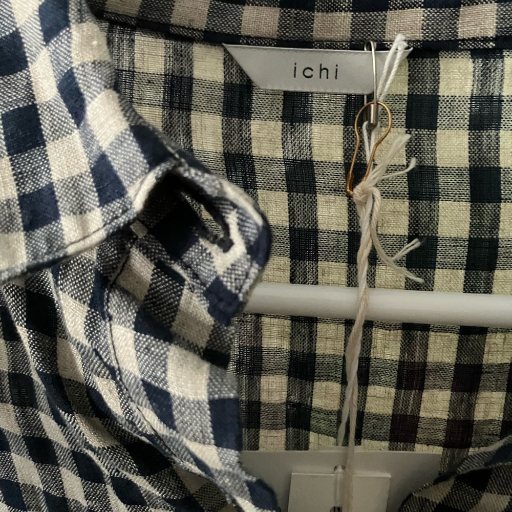 ICHI ANTIQUITÉS
Linen Cotton Gingham Dress in Indigo and Natural